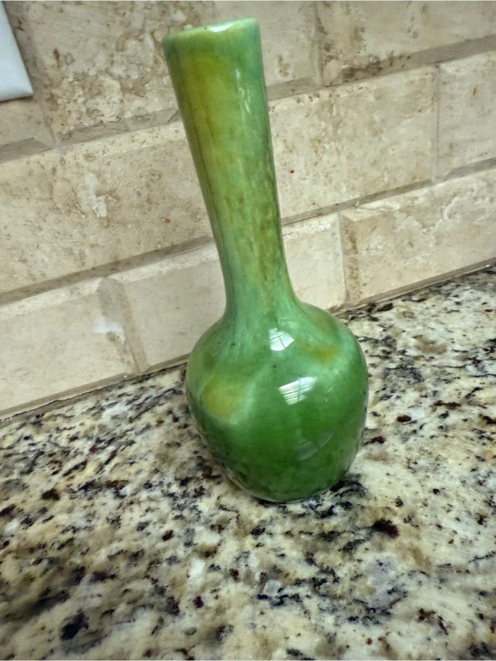 Glossy Green Ceramic Bud Vase with Tall Neck